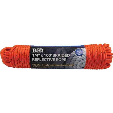 All-Source 1/4 In. x 100 Ft. Orange Braided Reflective Polypropylene Packaged Rope 703160